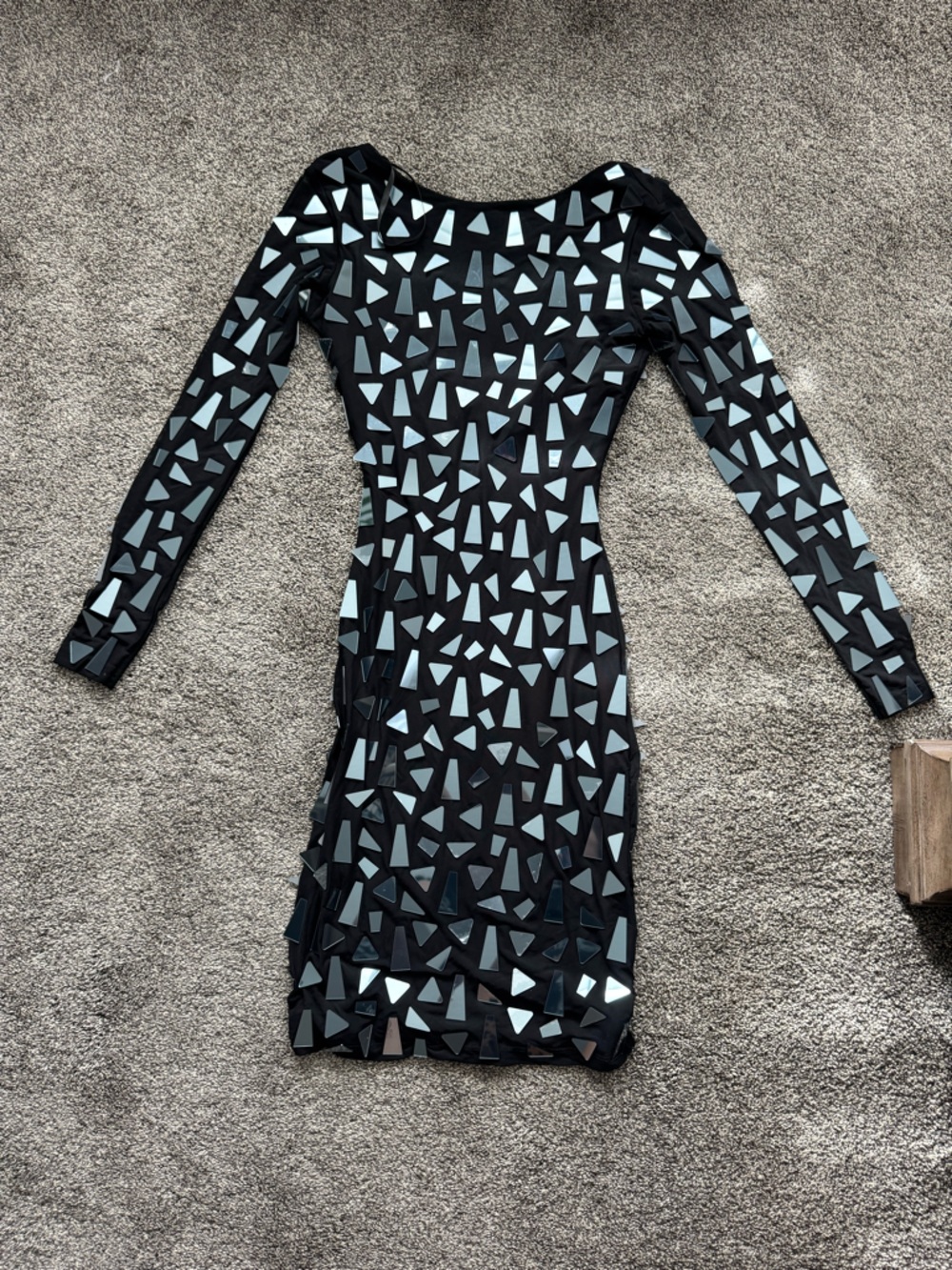 New Black Long-Sleeve Mirror Mosaic Bodycon Dress- Small